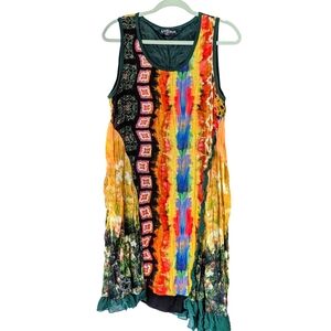 The‎ Pyramid Collection Dress M Asymmetrical Lined Boho Artsy Hippie Colorful